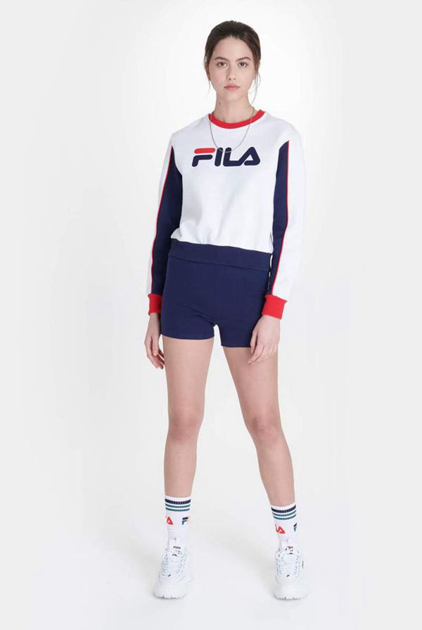 Fila Nuria Colour Block Women's Sweatshirts - White,NZ 305-82097